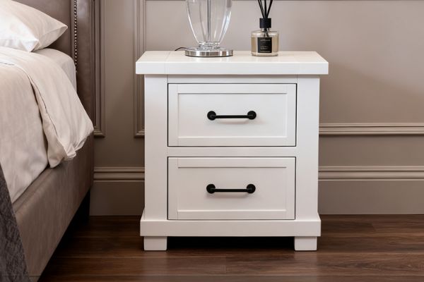 Picture of PURELAND Solid Pine Wood 2-Drawer Bedside Table (White)