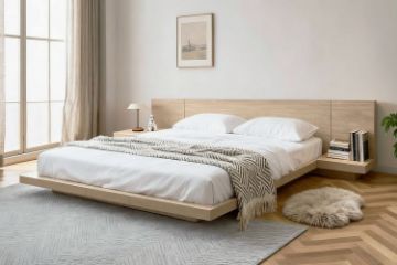 Picture of YUKI 2PC/3PC Japanese Low Height Bed Frame Set with Headboard in Queen/King Size/ Super King Size