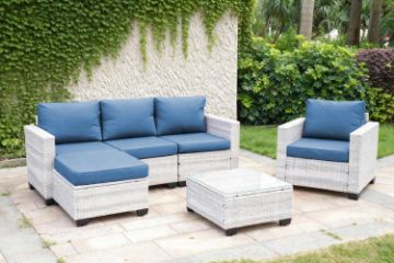 Picture of EUDY 6PC Modular Wicker Outdoor Lounge Sofa Set (Grey+Blue)