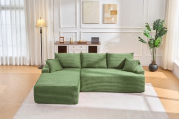 Picture of ASHFORD Fabric Sectional Compressed Sofa (Green) - Chaise Facing Left