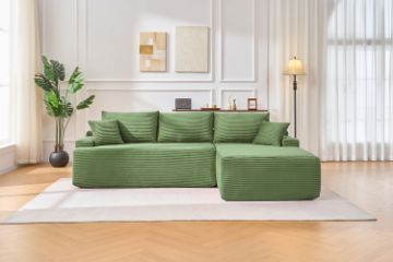 Picture of ASHFORD Fabric Sectional Compressed Sofa (Green) - Chaise Facing Right