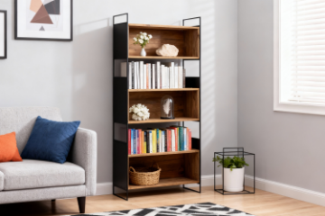 Picture of ELMORE 190x90cm Reclaimed Pine Wood Narrow Iron Shelf