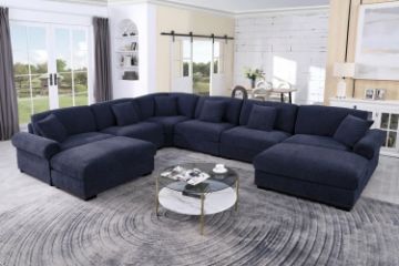 Picture of LARK Oversized Fabric Sectional Modular Sofa with Dual Ottomans (Dark Blue) 