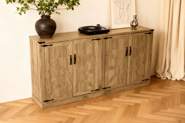 Picture of DORN 4-Door Storage Cabinet with Shelves (Oak Colour)