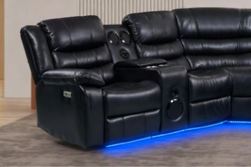 Picture of MODENA Air Leather Sectional Power Reclining Sofa with LED & Speaker (Black)
