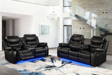 Picture of MODENA Reclining Sofa with LED & Speaker (Black) - 2 Seat with Console & Bluetooth Speaker (2RRC)