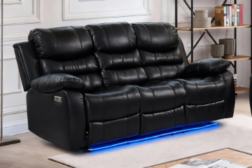 Picture of MODENA Reclining Sofa with LED (Black) - 3 Seat with Drop Down Cup Holders (3RRC)