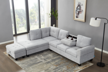 Picture of DEVON Fabric Sectional Sofa with Storage Ottoman (Grey)