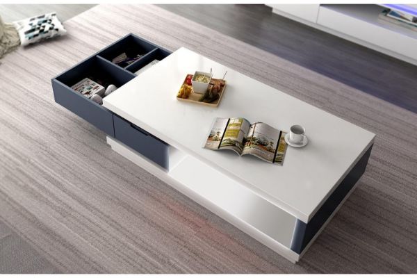 Picture of  [FLOOR MODEL CLEARANCE] HANIMONT 120 Coffee Table with LED Lights (Swivel Storage/High Gloss White Top)