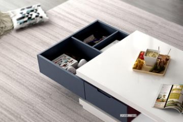 Picture of  [FLOOR MODEL CLEARANCE] HANIMONT 120 Coffee Table with LED Lights (Swivel Storage/High Gloss White Top)