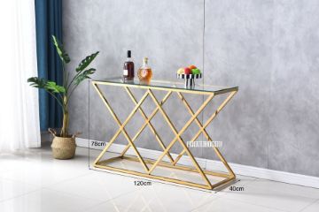 Picture of  [FLOOR MODEL CLEARANCE]  DIAMOND 120 Glass Top Console Table with Golden Stainless Frame 