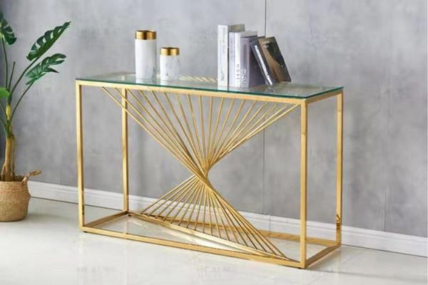 Picture of  [FLOOR MODEL CLEARANCE] AUGUSTA Rectangle Clear Glass Console Table with Golden Frame
