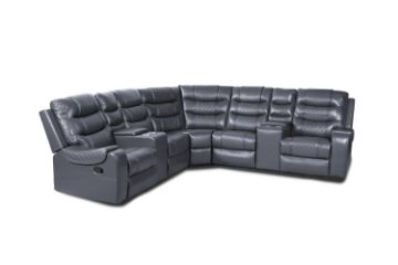 Picture of (FLOOR MODEL CLEARANCE) LAKELAND Reclining Corner Sofa with Console and Storage (Grey) 