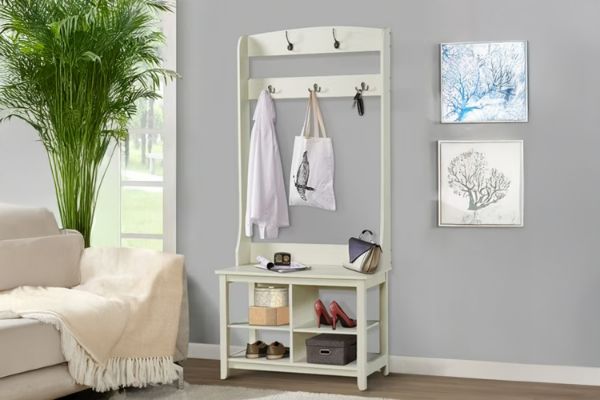 Picture of ELLIS Hall Tree with Shoe Bench, Coat Rack & Shelves (80x40x175)