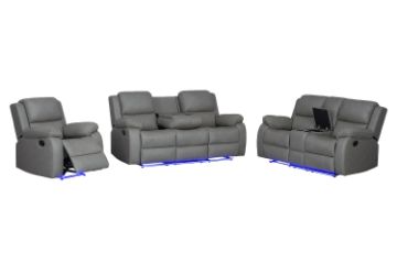 Picture of MARVIN Air Leather Manual Reclining Sofa Range with LED & Console & Wireless Charger (Grey)