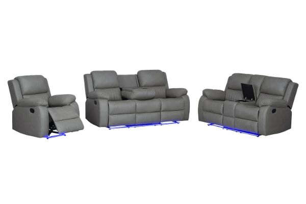 Picture of MARVIN Air Leather Manual Reclining Sofa Range with LED & Console & Wireless Charger (Grey)