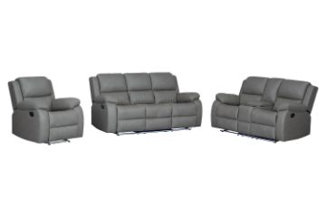 Picture of MARVIN Air Leather Manual Reclining Sofa Range with LED & Console & Wireless Charger (Grey)