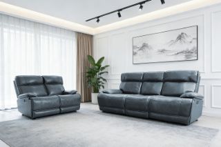 Picture of SOMIA Top-Grain Leather Manual Reclining Sofa Range (Dark Blue) - 3RR + 2RR Sofa Set