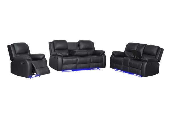 Picture of MARVIN Air Leather Manual Reclining Sofa Range with LED & Console & Wireless Charger (Black)
