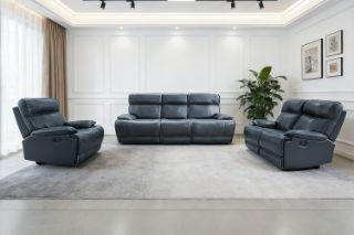 Picture of SOMIA Top-Grain Leather Manual Reclining Sofa Range (Dark Blue) - 3RR + 2RR + 1R Sofa Set