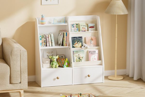 Picture of BLAINE 3-Tier Bookshelf and Toy Storage Cabinet with 2 Drawers (90x90cm)