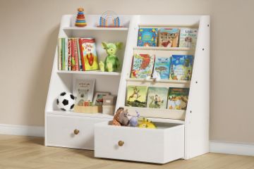 Picture of BLAINE 3-Tier Bookshelf and Toy Storage Cabinet with 2 Drawers (90x90cm)