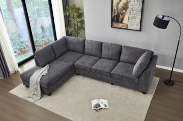 Picture of LIBERTY Premium Chenille Fabric Sectional Sofa (Dark Grey) - Chaise Facing Left