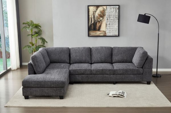 Picture of LIBERTY Premium Chenille Fabric Sectional Sofa (Dark Grey) - Chaise Facing Left
