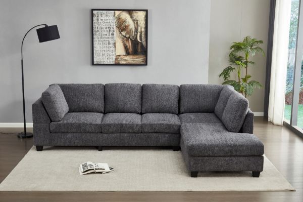 Picture of LIBERTY Premium Chenille Fabric Sectional Sofa (Dark Grey) - Chaise Facing Right