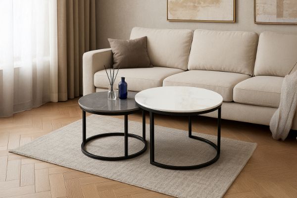 Picture of [FLOOR MODEL CLEARANCE] TOBIA White & Grey Sintered Stone Nesting Table Set