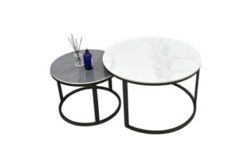 Picture of [FLOOR MODEL CLEARANCE] TOBIA White & Grey Sintered Stone Nesting Table Set