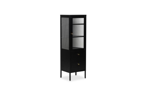 Picture of  [FLOOR MODEL CLEARANCE] STARK Steel Frame 1-Door 2-Drawer Accent Glass Display Cabinet (Black)