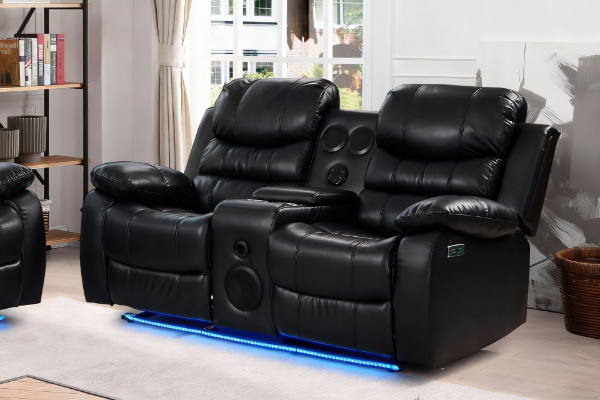 Picture of  [FLOOR MODEL CLEARANCE]  MODENA 2 Seat with Console & Bluetooth Speaker Reclining Sofa with LED & Speaker (Black) -  (2RRC)