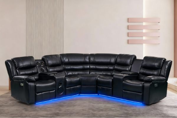Picture of  [FLOOR MODEL CLEARANCE] MODENA Air Leather Sectional Power Reclining Sofa with LED & Speaker (Black)