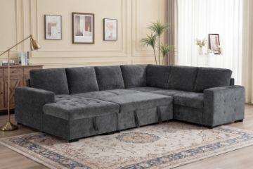 Picture of HENRIK U-Shape Tufted Sectional Sofa/Pull-Out Sofa Bed with Storage