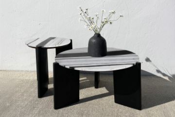 Picture of [FLOOR MODEL CLEARANCE] IVANA Solid Mango Wood Nesting Coffee Table with Marble Top