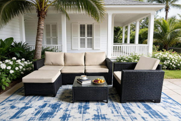 Picture of EUDY 6PC Modular Wicker Outdoor Lounge Sofa Set (Dark+Khaki)