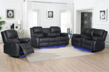 Picture of MARVIN Air Leather Manual Reclining Sofa Range with LED & Console & Wireless Charger (Black)