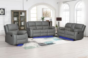 Picture of MARVIN Air Leather Manual Reclining Sofa Range with LED & Console & Wireless Charger (Grey)