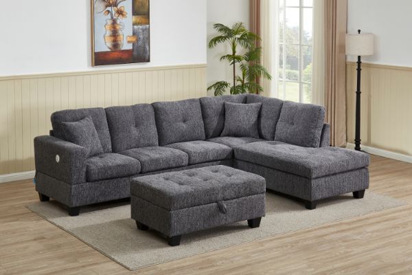 Picture of NEBULA Pro Chenille Fabric Sectional Sofa with Storage Ottoman & Drop-Down Console & USB & Type-C Port (Dark Grey)