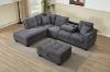 Picture of NEBULA Pro Chenille Fabric Sectional Sofa with Storage Ottoman & Drop-Down Console & USB & Type-C Port (Dark Grey)