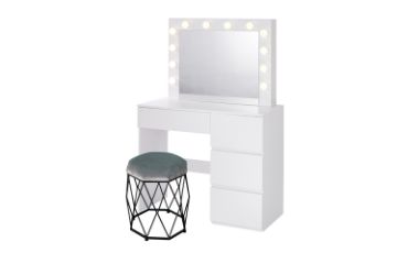 Picture of GWENN 4-Drawer Dressing Table with LED Bulb Mirror and Makeup Stool Set