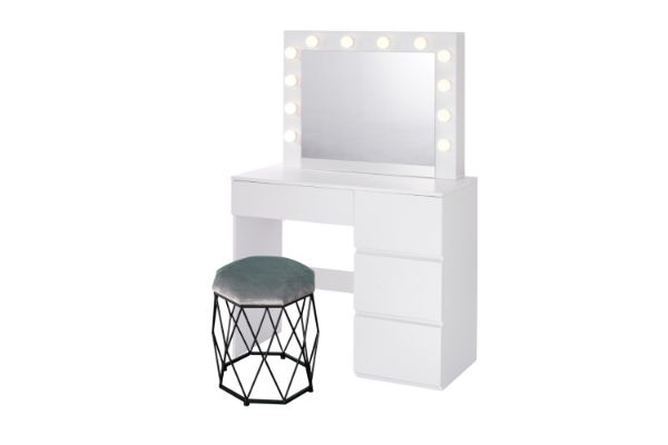Picture of GWENN 4-Drawer Dressing Table with LED Bulb Mirror and Makeup Stool Set
