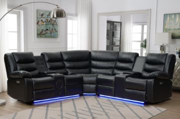 Picture of ORLANDO Air Leather Sectional Power Reclining Sofa with Console & Cup Holders & Storage & Bluetooth Speaker & USB Charging Port & LED Lighting