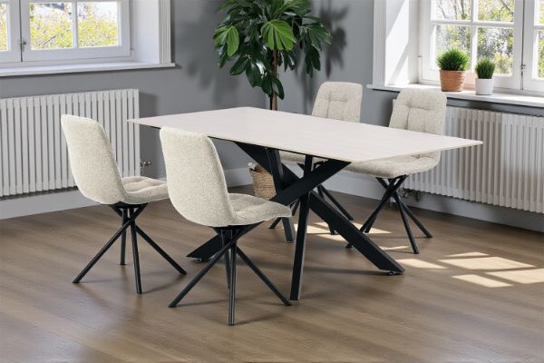 Picture of MARMURA 5PC 1.8M Sintered Stone Top Dining Table & 360° Swivel Beige Chairs Set