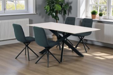 Picture of MARMURA 5PC 1.8M Sintered Stone Top Dining Table & 360° Swivel Dark Chairs Set