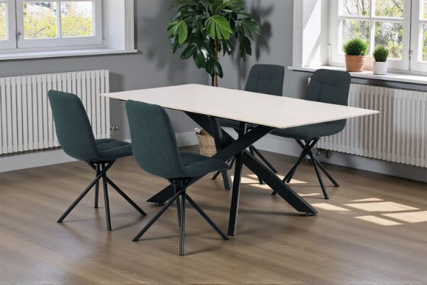 Picture of MARMURA 5PC 1.8M Sintered Stone Top Dining Table & 360° Swivel Dark Chairs Set