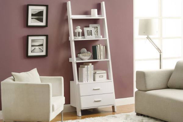 Picture of [FLOOR MODEL CLEARANCE] ELARA Ladder Bookshelf with 3 Open Shelves & 2 Storage Drawers (White)