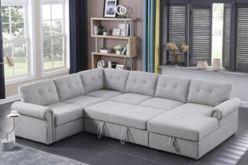 Picture of MERITON Modular Sofa/Pull-Out Sofa Bed with Storage Chaise (Light Grey)