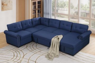 Picture of MERITON Modular Sofa/Pull-Out Sofa Bed with Storage Chaise (Blue)
